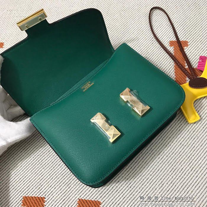HERMES愛馬仕 H空姐包 進口原廠EP皮 頂級蜜蠟製作 街拍必備單品 墨綠金銀 單肩斜挎包  Ama1556